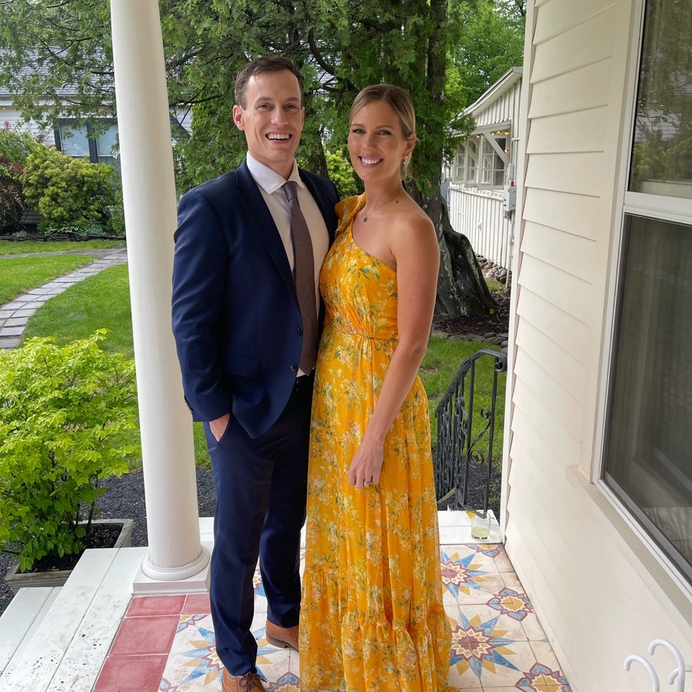Mac Duggal Yellow Floral One-Shoulder Dress